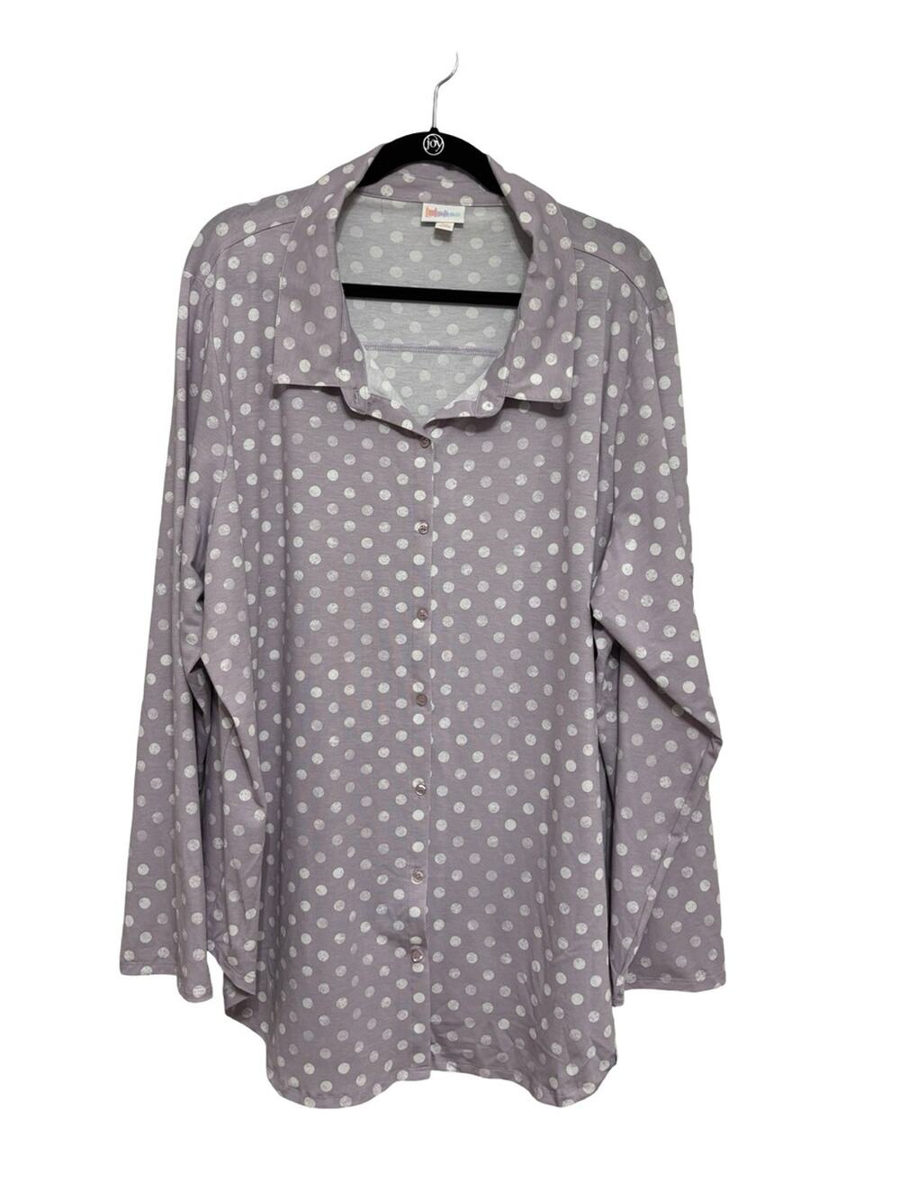 NEW LuLaRoe Valentina Button Down Top in White and Purple Polka Dot - Size 3X